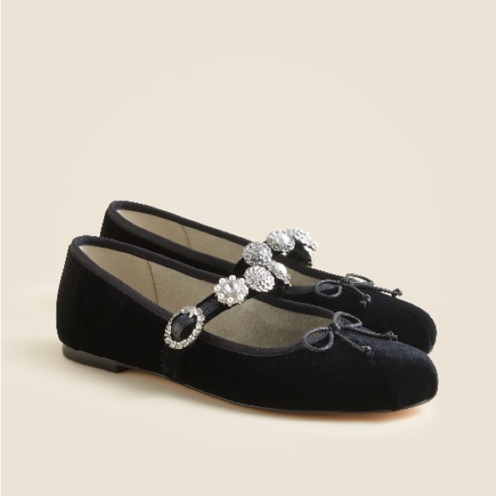 J.Crew Logan embellished Mary Jane ballet flats in velvet CP072